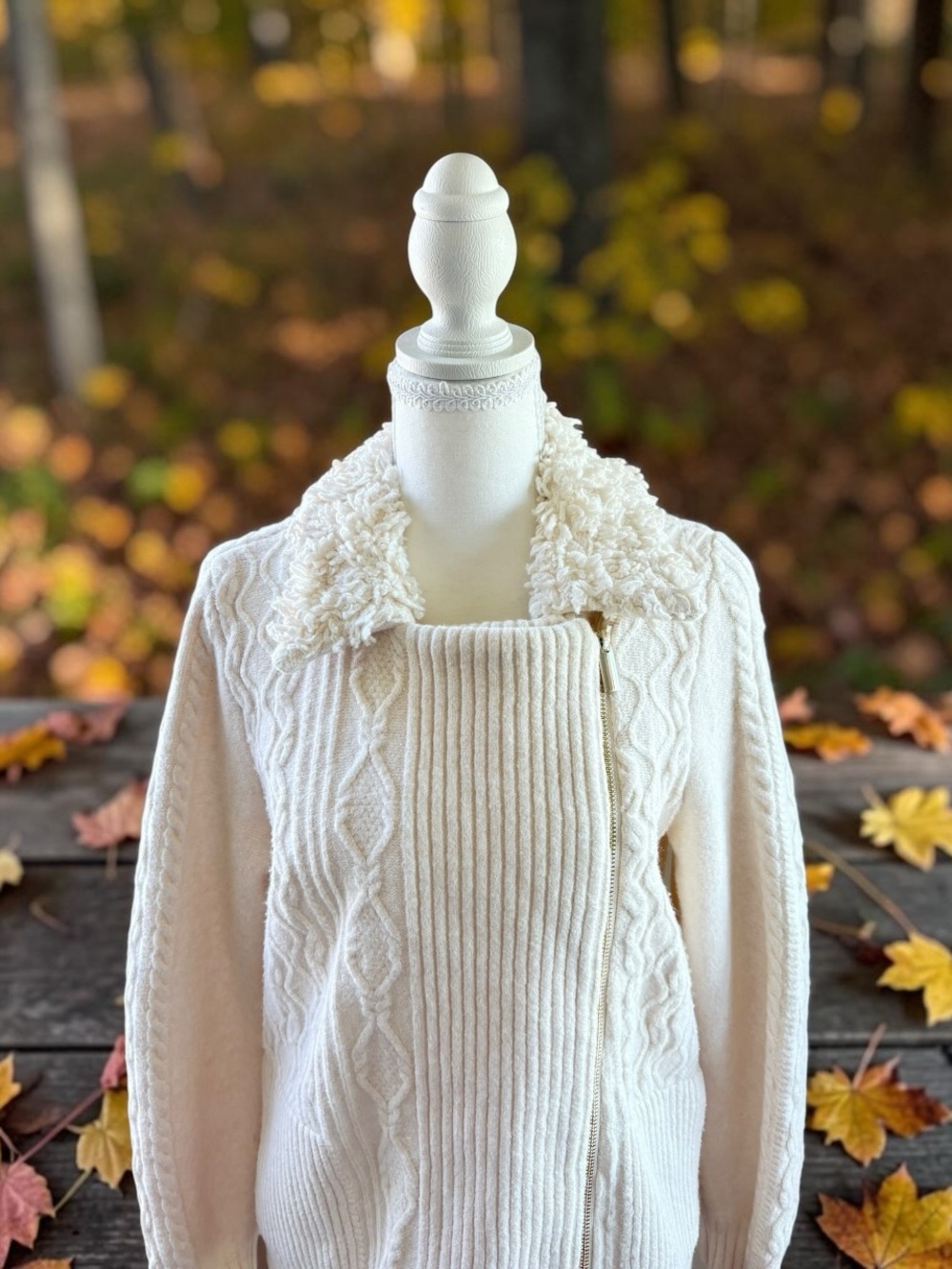 Chico's Cream/Off White Zippered Knit Sweater, Women's Size M, Chico's 1 - Picture 5 of 9